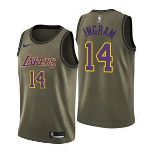 Mens Los Angeles Lakers 14 Brandon Ingram Black Camo Military Swingman Jersey