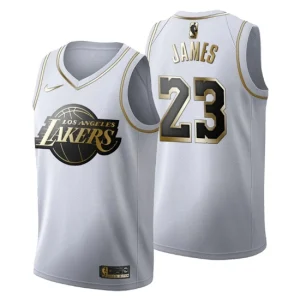 Mens Los Angeles Lakers 23 LeBron James Golden Edition White Fashion Jersey