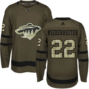 Mens Minnesota Wild Nino Niederreiter 22 Authentic Green Salute to Service