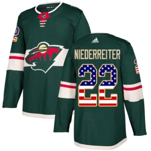 Mens Minnesota Wild Nino Niederreiter 22 Authentic Green USA Flag Fashion