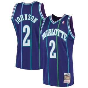 Mens Mitchell & Ness Larry Johnson Purple Charlotte Hornets 1992-93 Hardwood Classics Swingman Jersey