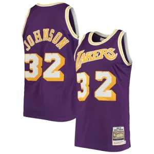 Mens Mitchell & Ness Magic Johnson Purple Los Angeles Lakers 1984 Hardwood Classics Authentic Jersey