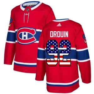 Mens Montreal Canadiens Jonathan Drouin 92 Authentic Red USA Flag Fashion