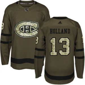 Mens Montreal Canadiens Peter Holland 13 Authentic Green Salute to Service