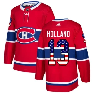 Mens Montreal Canadiens Peter Holland 13 Authentic Red USA Flag Fashion