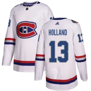 Mens Montreal Canadiens Peter Holland 13 Authentic White 2017 100 Classic