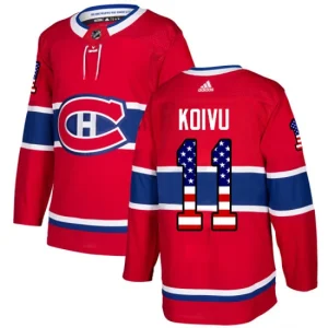 Mens Montreal Canadiens Saku Koivu 11 Authentic Red USA Flag Fashion