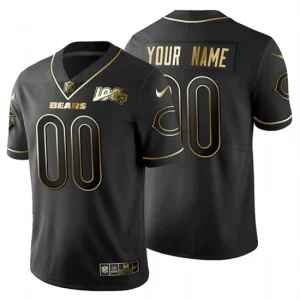 Mens NFL Chicago Bears Custom Nike Black Golden Edition 100th Anniversary Sewn