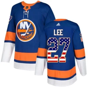 Mens NHL New York Islanders Anders Lee 27 Blue USA Flag Fashion Authentic