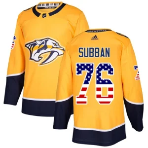 Mens Nashville Predators P.K Subban 76 Authentic Gold USA Flag Fashion