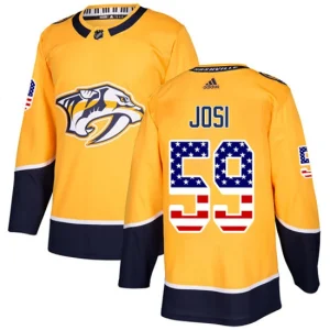 Mens Nashville Predators Roman Josi 59 Authentic Gold USA Flag Fashion