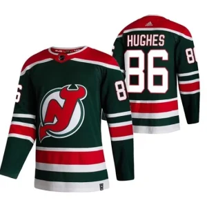 Mens New Jersey Devils Jack Hughes 86 2022 Reverse Retro Green Authentic