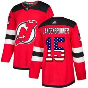 Mens New Jersey Devils Jamie Langenbrunner 15 Authentic Red USA Flag Fashion