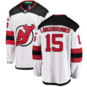 Mens New Jersey Devils Jamie Langenbrunner 15 Breakaway White Fanatics Branded Away