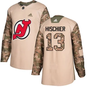 Mens New Jersey Devils Nico Hischier 13 Authentic Camo Veterans Day Practice