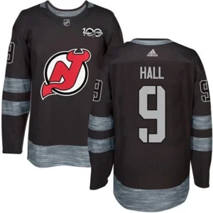 Mens New Jersey Devils Taylor Hall 9 1917-2017 100th Anniversary Black Authentic