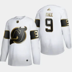 Mens New Jersey Devils Taylor Hall 9 Golden Edition White Authentic