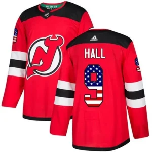 Mens New Jersey Devils Taylor Hall 9 Red USA Flag Fashion Authentic