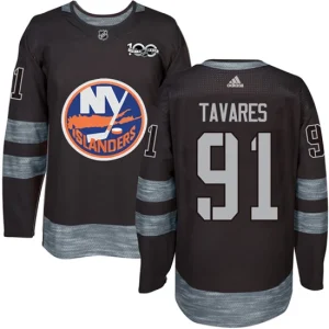 Mens New York Islanders John Tavares 91 Authentic Black 1917-2017 100th Anniversary