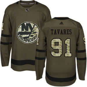 Mens New York Islanders John Tavares 91 Authentic Green Salute to Service