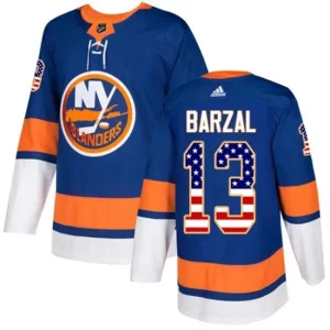 Mens New York Islanders Mathew Barzal 13 Blue USA Flag Fashion Authentic