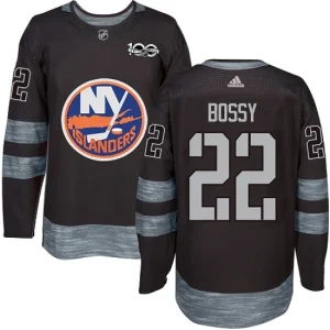 Mens New York Islanders Mike Bossy 22 Authentic Black 1917-2017 100th Anniversary