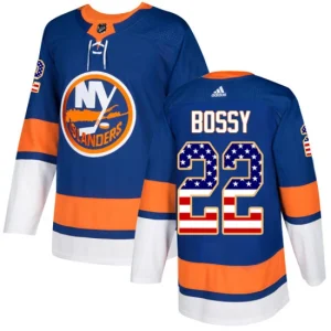 Mens New York Islanders Mike Bossy 22 Authentic Royal Blue XUSA Flag Fashion