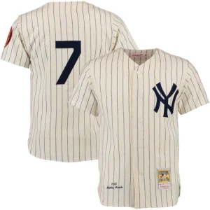 Mens New York Yankees Mickey Mantle Mitchell & Ness Cream Throwback Jersey