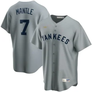 Mens New York Yankees Mickey Mantle Nike Gray Road Cooperstown Collection Player Jersey