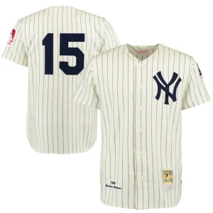 Mens New York Yankees Thurman Munson Mitchell & Ness Cream Navy Throwback 1969 Jersey