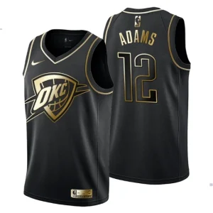 Mens Oklahoma City Thunder 12 Steven Adams Golden Edition Black Fashion Jersey