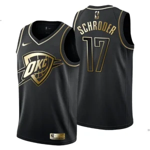 Mens Oklahoma City Thunder 17 Dennis Schroder Golden Edition Black Fashion Jersey