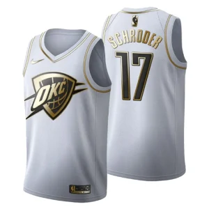 Mens Oklahoma City Thunder 17 Dennis Schroder Golden Edition White Fashion Jersey