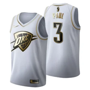 Mens Oklahoma City Thunder 3 Chris Paul Golden Edition White Fashion Jersey