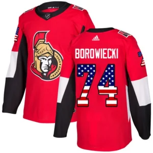 Mens Ottawa Senators Mark Borowiecki 74 Authentic Red USA Flag Fashion