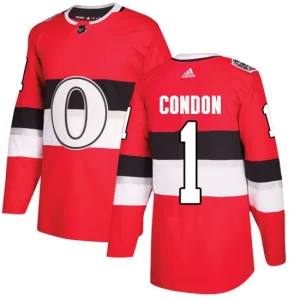 Mens Ottawa Senators Mike Condon 1 Authentic Red 2017 100 Classic