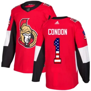 Mens Ottawa Senators Mike Condon 1 Authentic Red USA Flag Fashion