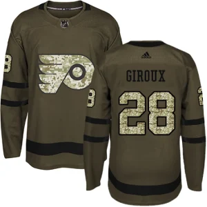 Mens Philadelphia Flyers Claude Giroux 28 Authentic Green Salute to Service