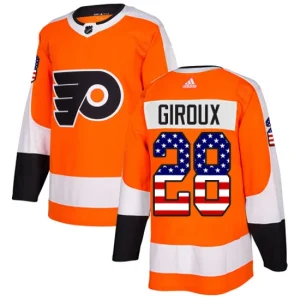 Mens Philadelphia Flyers Claude Giroux 28 Authentic Orange USA Flag Fashion