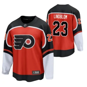 Mens Philadelphia Flyers Oskar Lindblom 23 2021 Reverse Retro Orange Special Edition