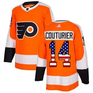 Mens Philadelphia Flyers Sean Couturier 14 Oranssi USA Flag Fashion Authentic