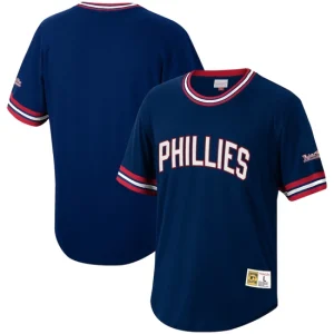 Mens Philadelphia Phillies Mitchell & Ness Navy Cooperstown Collection Wild Pitch Jersey T-Shirt