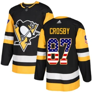 Mens Pittsburgh Penguins Sidney Crosby 87 Authentic Black USA Flag Fashion