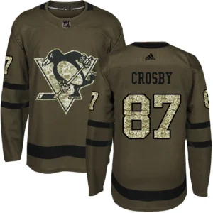 Mens Pittsburgh Penguins Sidney Crosby 87 Authentic Green Salute to Service