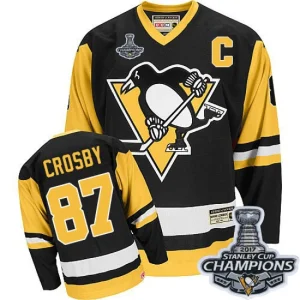 Mens Pittsburgh Penguins Sidney Crosby 87 Authentic Throwback Black CCM Stanley Cup Champions