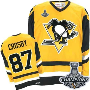 Mens Pittsburgh Penguins Sidney Crosby 87 Authentic Throwback Gold CCM Stanley Cup Champions