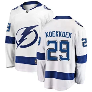 Mens Tampa Bay Lightning Slater Koekkoek 29 Breakaway White Fanatics Branded Away