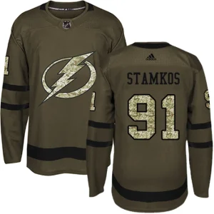 Mens Tampa Bay Lightning Steven Stamkos 91 Authentic Green Salute to Service