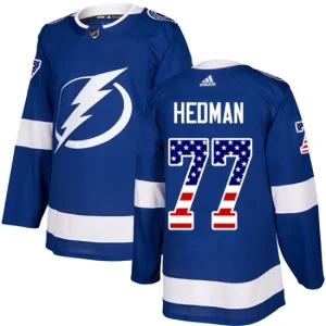 Mens Tampa Bay Lightning Victor Hedman 77 Authentic Blue USA Flag Fashion