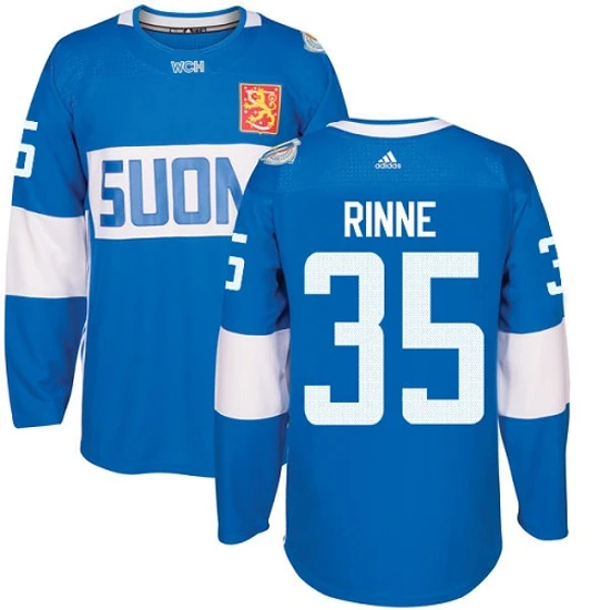 Mens Team Finland 35 Pekka Rinne Authentic Blue Away 2016 World Cup of Hockey